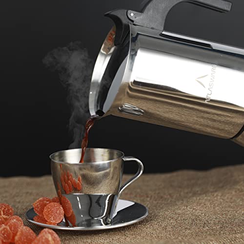Atlasware Stainless Steel Mocha Design Coffee Maker | Induction, Gas, Hot Plate Compatible | Compact BPA Free Espresso Filter Coffee Black Tea Pot Percolator for Home, Kitchen, Travel (Silver, 6 Cup) - Image 4