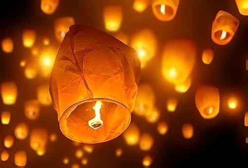 TRUFLAIR Paper Sky Lanterns Multicolour Hot Parachute Air Balloon Flying Night Sky Light Lamp with Fuel Wax Candle for Make a Wish/Diwali/Christmas (Pack of 20 PCS) - Image 2