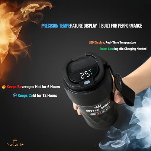 NAVANTE 600ml Coffee Tumbler Leak Proof – LED Temperature Display Travel Mug, Stainless Steel Insulated, 20oz Hot/Cold Thermos, Black – Diwali Deal - Image 3