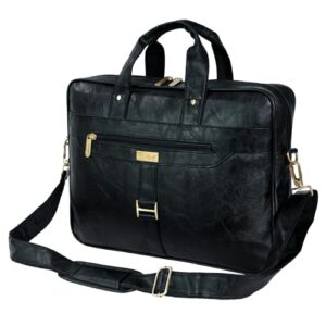 Hard Craft PU Leather Formal Office Sleeve Bag For 15.6 inch Laptop MacBook INoteBook Notepad Tablets Crossbody Briefcase Messenger Bag for Men Women With Detachable Shoulder Straps (Black)