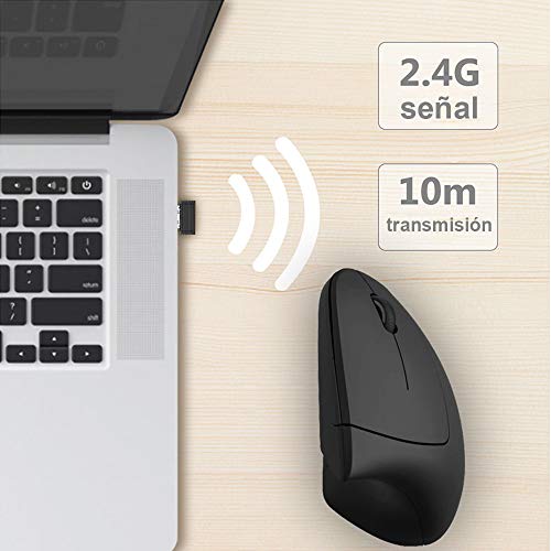 DQST Rechargeable Ergonomic Wireless Mouse, 2.4Ghz Optical Vertical Mouse with 3 Adjustable DPIs, 6 Buttons Design with USB Receiver, Compatible with Windows and Mac System(Black) - Image 4