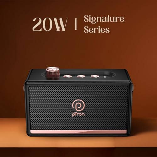 pTron Fusion Pro Retro Signature 20W Bluetooth Speaker with Pristine Sound, 8 Hours Playtime, Dual Drivers, Playback via BT5.3/USB/TF Card, Easy Controls, Portable Speaker & Type C Charging (Black) - Image 3