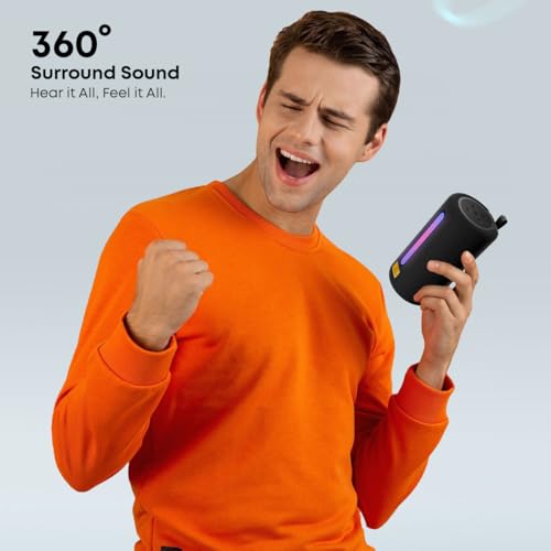 pTron Fusion Buzz 14W Bluetooth Speaker with Pristine Sound, 8hrs Playback, Rhythmic RGB LEDs, Multi-Play Modes BT5.3/TF Card/USB, TWS Feature, Integrated Button Controls, Type-C Charging (Black) - Image 5