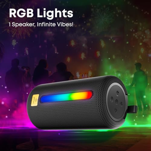 pTron Fusion Buzz 14W Bluetooth Speaker with Pristine Sound, 8hrs Playback, Rhythmic RGB LEDs, Multi-Play Modes BT5.3/TF Card/USB, TWS Feature, Integrated Button Controls, Type-C Charging (Black) - Image 4