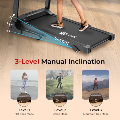 Fitkit by Cult PowerRun-96 BLDC Motor Treadmill (4.5HP Peak) | 12.8km/h Max Speed, 110kg Weight Capacity | 12 Preset Programs, LED Display | AUX/MP3/USB | Home Gym Equipment, Black - Image 4