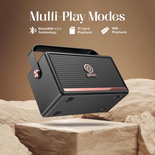 pTron Fusion Pro Retro Signature 20W Bluetooth Speaker with Pristine Sound, 8 Hours Playtime, Dual Drivers, Playback via BT5.3/USB/TF Card, Easy Controls, Portable Speaker & Type C Charging (Black) - Image 7