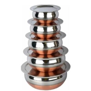Sprucezone Set of 5 Copper Bottom Stainless Steel Handi Cookware Set (Capacity: 0.5, 0.75, 1, 1.5, 2 LTR) With Lid, Silver