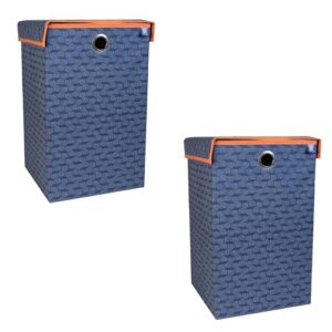 HomeStrap Non Woven Printed Foldable Laundry Bag/Bin Cum Basket With Lid And Handle Capacity- (75Ltr) (Navy Blue & Orange) Pack Of 2(Featured On Shark Tank)