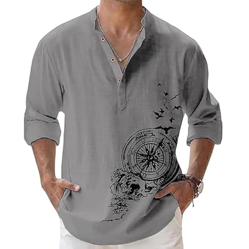 DEELMO Men's Cotton Blend Mandarin Collar Regular Fit Full Sleeve Casual Short Kurta, Grey, XL - Image 6