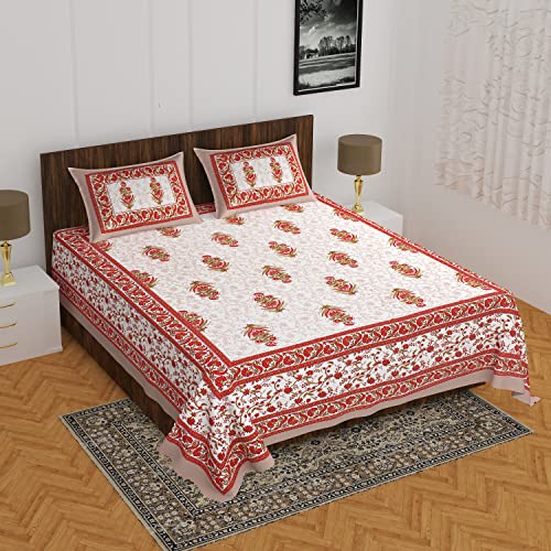 EarlyMart Cotton Rajasthani Jaipuri Traditional Floral King Size Double Bedsheet with 2 Pillow Covers (Brown) - Image 2