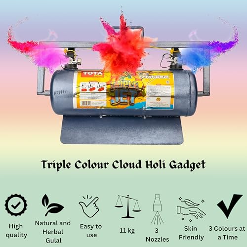 TOTA Thunder Triple Colour Cloud Holi Gadget – 3 Colours at a Time | Natural and Herbal Gulal Spray Cylinder for Holi Celebration, Weddings, Photoshoots, Theme Parties – 11Kg - Image 8