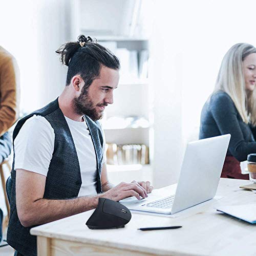 DQST Rechargeable Ergonomic Wireless Mouse, 2.4Ghz Optical Vertical Mouse with 3 Adjustable DPIs, 6 Buttons Design with USB Receiver, Compatible with Windows and Mac System(Black) - Image 8