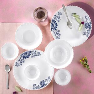 Larah by Borosil Silk Series Leona Opalware Dinner Set with Steel Spoon | 33 Pcs for Family of 6 | Microwave & Dishwasher Safe | Bone-Ash Free | Crockery Set for Dining & Gifting | Plates & Bowls