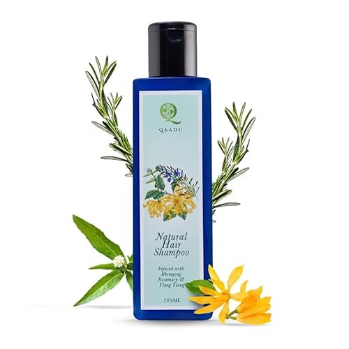 QAADU Natural Hair Shampoo | Herbal Formula with Bhringraj, Rosemary & Ylang Ylang | Sulphate & Paraben Free | Ideal for Thin, Dry, and Damage-Prone Hair | Nourishing & Anti-Dandruff | 200ml