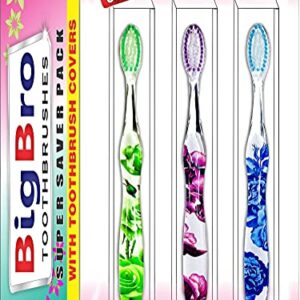 BigBro Toothbrush Extra Soft Bristle With Cover for Adults Men and Women (Super Saver Pack of 3) Multicolour