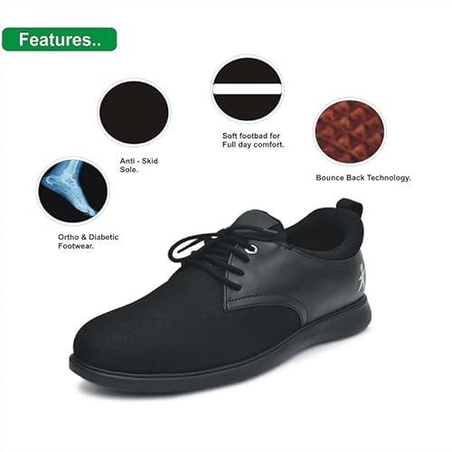 HEALTH FIT Orthopedic & Diabetic Sports Shoes Breathable Soft Sole Ultra-Lightweight Shoes Without Laces for Men's 1727 BK 7 UK Black - Image 5