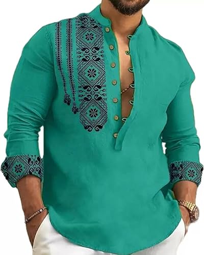 DEELMO Men's Cotton Blend Mandarin Collar Self One Design Full Sleeve Casual Short Kurta (4XL, Rama) - Image 5