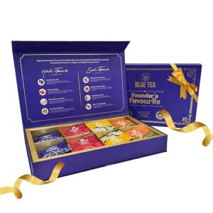 BLUE TEA - Founder’s Favourite Herbal Tea Gift 2025 | 8 Varieties Flavour (40 Tea Bags - Plant Based) | Caffeine Free | Tea Sampler | Luxury Diwali Gift for Family, Friends & Corporate Gifting