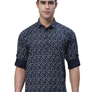 Majestic Man Cotton Printed Regular Fit Designer Short Kurta for Men (Medium, Navy Blue)