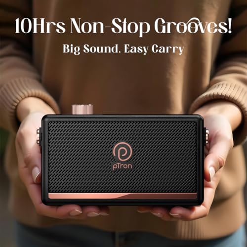 pTron Fusion Pro Retro Signature 20W Bluetooth Speaker with Pristine Sound, 8 Hours Playtime, Dual Drivers, Playback via BT5.3/USB/TF Card, Easy Controls, Portable Speaker & Type C Charging (Black) - Image 4