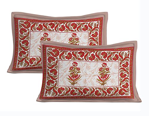 EarlyMart Cotton Rajasthani Jaipuri Traditional Floral King Size Double Bedsheet with 2 Pillow Covers (Brown) - Image 3