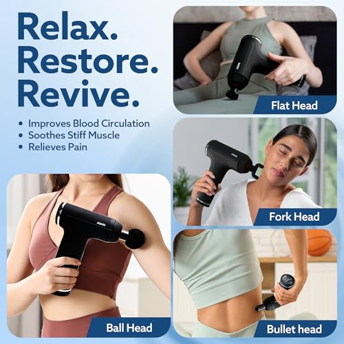 AGARO Galaxy Gun Massager, 4 Heads, 6 Speed, Rechargeable, Handheld, Percussion Muscle Massager for Full Body Pain Relief, Muscle Relaxation of Neck, Shoulder, Back, Foot for Men & Women, Black. - Image 3