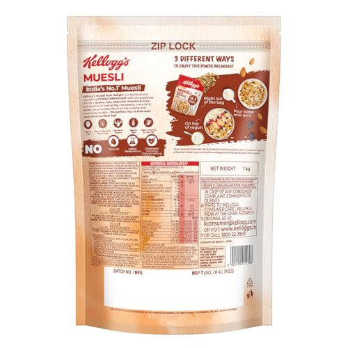 Kellogg's Muesli Nuts Delight 1000 Gram | 12-In-1 Power Breakfast | India's No. 1 Muesli | Multigrain Breakfast Cereal|Almond - Image 4