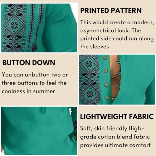 DEELMO Men's Cotton Blend Mandarin Collar Self One Design Full Sleeve Casual Short Kurta (4XL, Rama) - Image 2