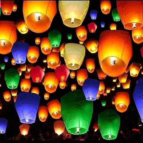 TRUFLAIR Paper Sky Lanterns Multicolour Hot Parachute Air Balloon Flying Night Sky Light Lamp with Fuel Wax Candle for Make a Wish/Diwali/Christmas (Pack of 20 PCS) - Image 5