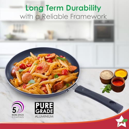 Wonderchef Valencia Non-Stick Cookware 4 Piece Set | Kadhai with Lid 24 cm, Fry Pan 24 cm, Dosa Tawa 28 cm | Pure Grade Aluminium| PFOA Free| 2 Years Warranty | Black - Image 4
