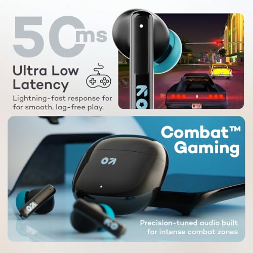 GOBOULT W60 True Wireless in Ear Earbuds 60H Playtime, ZEN Quad Mic ENC, 50ms Xtreme Low Latency, Made in India, Type-C Fast Charging, 13mm Driver, IPX5 Combat Gaming mode,TWS Ear Buds Wireless(Black) - Image 5