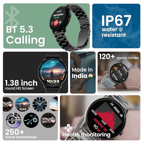 Boult GOBOULT Newly Launched Dire Smartwatch 1.38'' 2.5D Curved HD Display, BT Calling, 500 Nits Brightness, IP67, 250+ Watchfaces, 120+ Sports Modes, AI Voice Assistant, SpO2 Monitoring (Pure Black) - Image 2