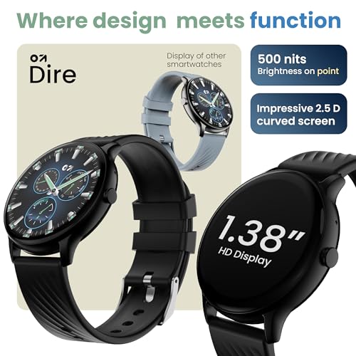 Boult GOBOULT Newly Launched Dire Smartwatch 1.38'' 2.5D Curved HD Display, BT Calling, 500 Nits Brightness, IP67, 250+ Watchfaces, 120+ Sports Modes, AI Voice Assistant, SpO2 Monitoring (Pure Black) - Image 3
