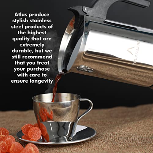 Atlasware Stainless Steel Mocha Design Coffee Maker | Induction, Gas, Hot Plate Compatible | Compact BPA Free Espresso Filter Coffee Black Tea Pot Percolator for Home, Kitchen, Travel (Silver, 6 Cup) - Image 2