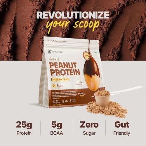 Sparkfusion Natural Peanut Protein Isolate–Rich Chocolate Flavor–25g Protein,5g BCAA, Zero Sugar, Gut-Friendly, Vegan, Lab-Tested, No Artificial Additives 500 gm - Image 3