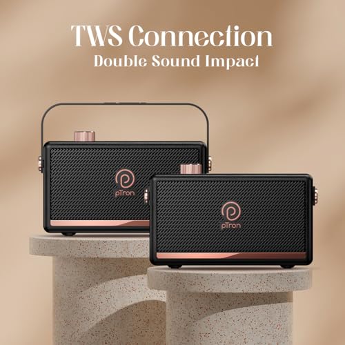 pTron Fusion Pro Retro Signature 20W Bluetooth Speaker with Pristine Sound, 8 Hours Playtime, Dual Drivers, Playback via BT5.3/USB/TF Card, Easy Controls, Portable Speaker & Type C Charging (Black) - Image 8