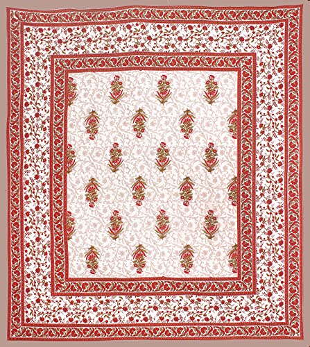 EarlyMart Cotton Rajasthani Jaipuri Traditional Floral King Size Double Bedsheet with 2 Pillow Covers (Brown) - Image 4
