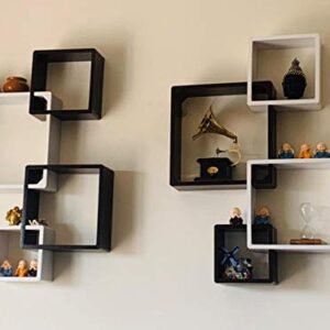 WOOD KARTINDIA Woodkartindia Intersecting Wall Shelf for Wall Decoration/Enterlock Wall Shelves/Wall Rack for Home Decor/Book Shelf for Office Decor (Set of 8) (Black)