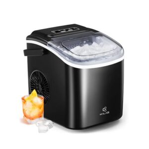 Kilig H01B Countertop Ice Maker Machine | 6 Mins 9 Bullet Ice Cubes| Portable Ice Maker Machine with Self-Cleaning | Ice Scoop, Basket, Ice Maker for Kilig Home/Kitchen/Office/Party - Black