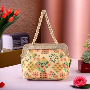 Kuber Industries Small Handbag for Women & Girls | Double Handle Bag | Slim & Travel Friendly Ladies Purse | Flower Embroidery - Cream