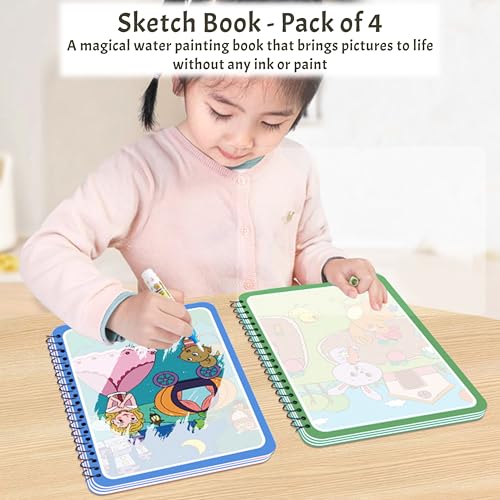 Wobbox Magic Book With Magic Doodle Pen - Reusable Magic Water Quick Dry Book, Magic Water Cooring Book For Return Gifts, Water-Reveal Educational Activity Toy for Growing Kids (4Pcs) (Set of 2) - Image 2