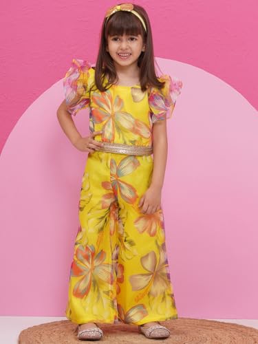 AJ DEZINES Kids Cotton Half Sleeve Co-ords Set for Girls - Casual Outfit |Vacation Wear |Beach Dress |Organza Printed Top Pant for girls - Regular Fit (G-CO-2018-YELLOW-20) - Image 6