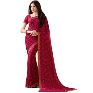 RAJESHWAR FASHION WITH RF Women's Triangle Geometric Printed Georgette Fancy Sarees For Festival With Jacquard Lace Border & BlouseBanglori Unstitched Piece (Maroon_Orange_Free Size 6.30 Mtr)