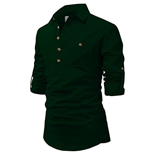 EDINWOLF Men Cotton Collar Kurta with Pocket (Green) - M