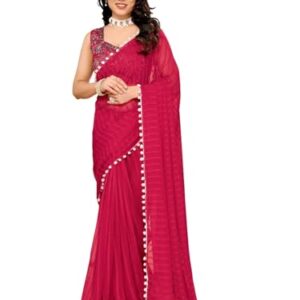 RAJESHWAR FASHION WITH RF Women's Woven Satin Patta Georgette Saree With Blouse_Pink