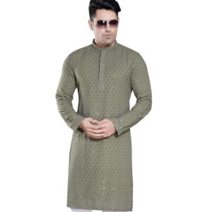 DIVISIVE Men's Sequince Embroidered Cotton Blend Only Slim Fit Kurta (DKRT104_M_Olive Green)