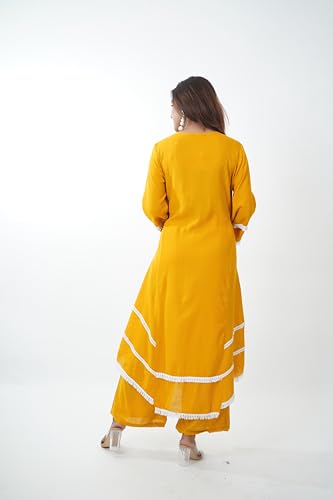 KIAASA Silk Blend 2-Piece Printed Kurta Pant Set For Women & Girls | Elegant Ethnic Outfit For Weddings, Parties, Pooja & Festivals | Stylish And Comfortable Traditional Dress (Yellow 2Xl) - Image 9
