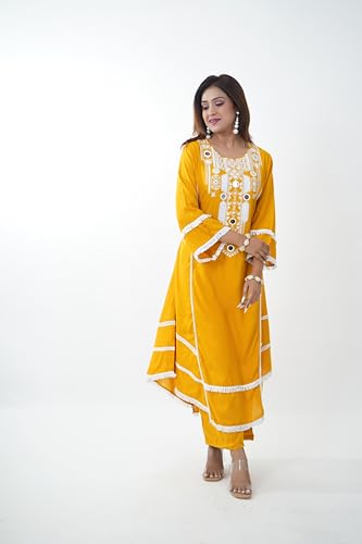 KIAASA Silk Blend 2-Piece Printed Kurta Pant Set For Women & Girls | Elegant Ethnic Outfit For Weddings, Parties, Pooja & Festivals | Stylish And Comfortable Traditional Dress (Yellow 2Xl) - Image 7