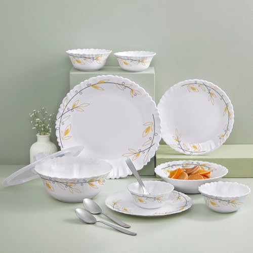 Larah by Borosil Silk Series Bella Opalware Dinner Set with Steel Spoon | 41 Pcs for Family of 6 | Microwave & Dishwasher Safe | Bone-Ash Free | Crockery Set for Dining & Gifting | Plates & Bowls - Image 2