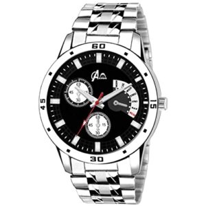 Acnos® Premium Black Dial Stainless Steel Strap Analogue Watch for Men's and Boy's Pack of -1 (RZ26)